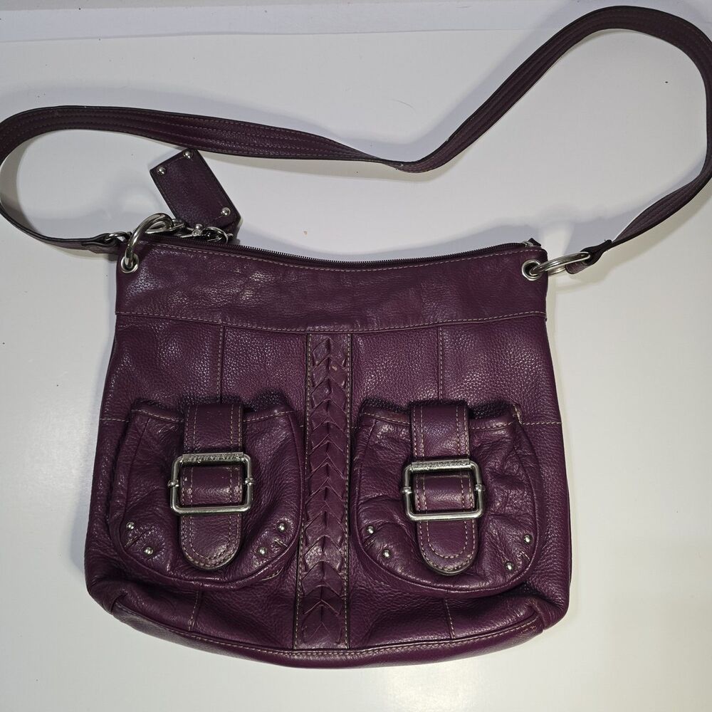Tignanello Plum Purple Pebbled Leather Shoulder Bag Crossbody Handbag Y2K
